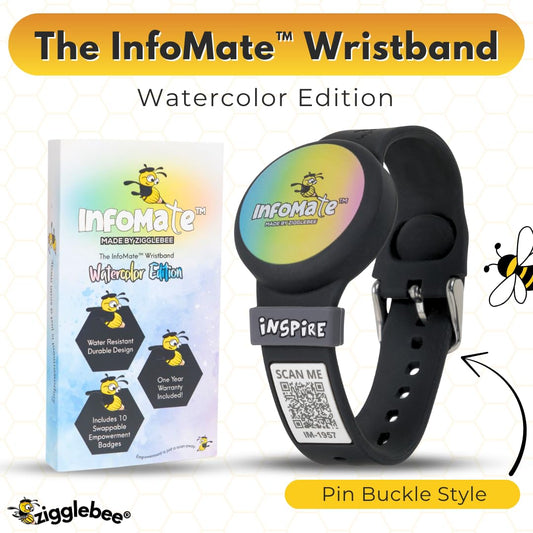 InfoMate Wristband - Watercolor Edition - Pin Buckle - Water Resistant, Hypoallergenic, No Charging Required – Bluetooth Tracker Not Included