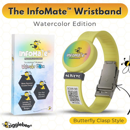 InfoMate Wristband - Watercolor Edition - Butterfly Clasp - Water Resistant, Hypoallergenic, No Charging Required – Bluetooth Tracker Not Included