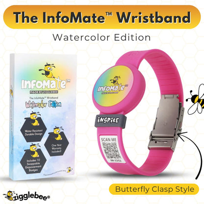 InfoMate Wristband - Watercolor Edition - Butterfly Clasp - Water Resistant, Hypoallergenic, No Charging Required – Bluetooth Tracker Not Included
