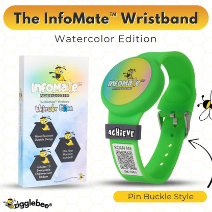 InfoMate Wristband - Watercolor Edition - Pin Buckle - Water Resistant, Hypoallergenic, No Charging Required – Bluetooth Tracker Not Included