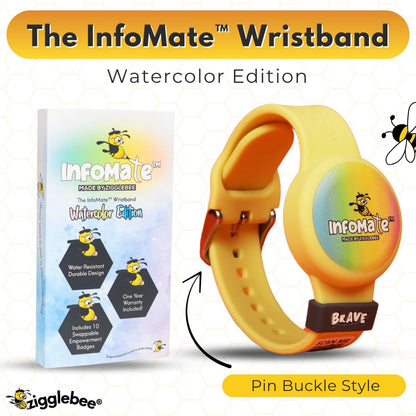 InfoMate Wristband - Watercolor Edition - Pin Buckle - Water Resistant, Hypoallergenic, No Charging Required – Bluetooth Tracker Not Included
