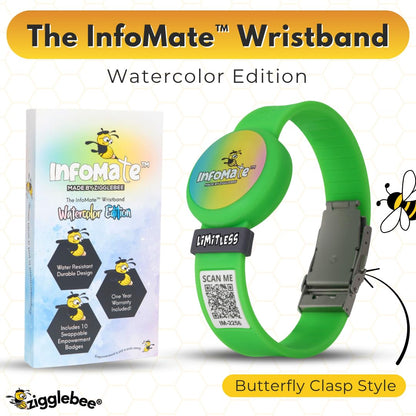 InfoMate Wristband - Watercolor Edition - Butterfly Clasp - Water Resistant, Hypoallergenic, No Charging Required – Bluetooth Tracker Not Included