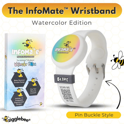 InfoMate Wristband - Watercolor Edition - Pin Buckle - Water Resistant, Hypoallergenic, No Charging Required – Bluetooth Tracker Not Included