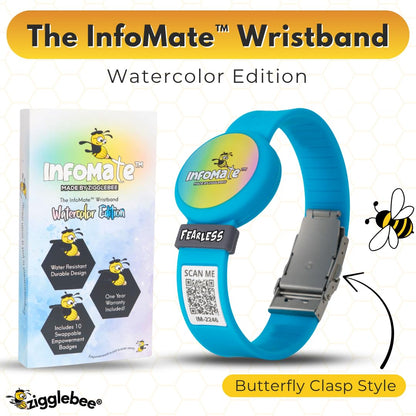InfoMate Wristband - Watercolor Edition - Butterfly Clasp - Water Resistant, Hypoallergenic, No Charging Required – Bluetooth Tracker Not Included