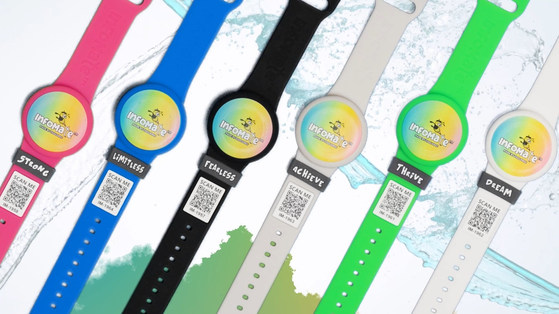 Load video: InfoMate Wristband - Watercolor Edition - Butterfly Clasp - Water Resistant, Hypoallergenic, No Charging Required – Bluetooth Tracker Not Included