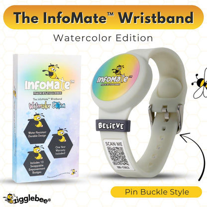InfoMate Wristband - Watercolor Edition - Pin Buckle - Water Resistant, Hypoallergenic, No Charging Required – Bluetooth Tracker Not Included