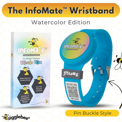 InfoMate Wristband - Watercolor Edition - Pin Buckle - Water Resistant, Hypoallergenic, No Charging Required – Bluetooth Tracker Not Included